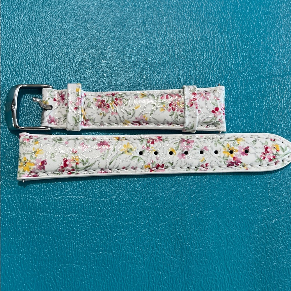 Michele 18mmWhite Floral Watch Strap with Pink and Yellow Accents - Picture 3 of 3